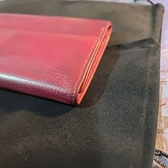 Cartier Tri-fold Wallet Mast Lines Bordeaux Leather Good Used Condition